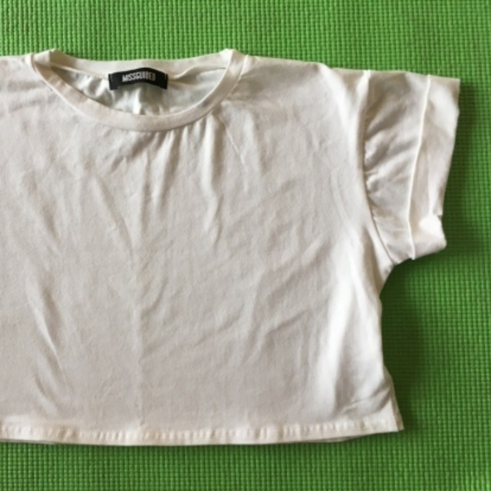 Boohoo Crop Tee with Roll Sleeves